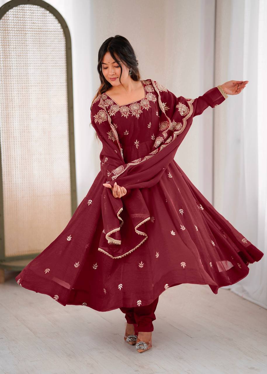 "Elegant Embroidered Sequence Designer Anarkali Suit