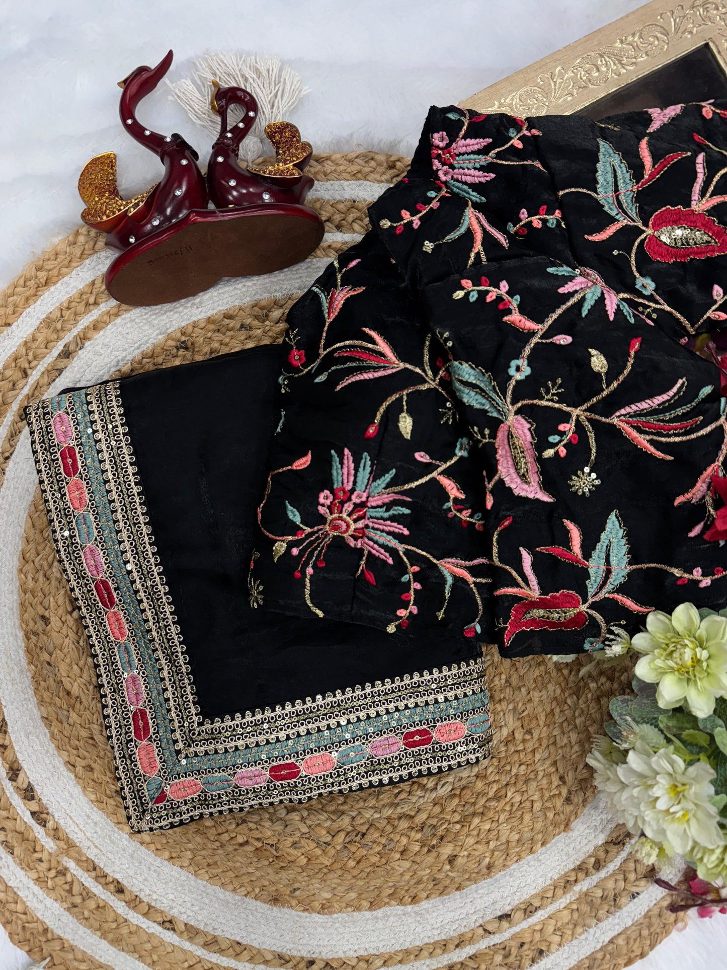 Pure Space Silk Saree with Sequins and Embroidery Work