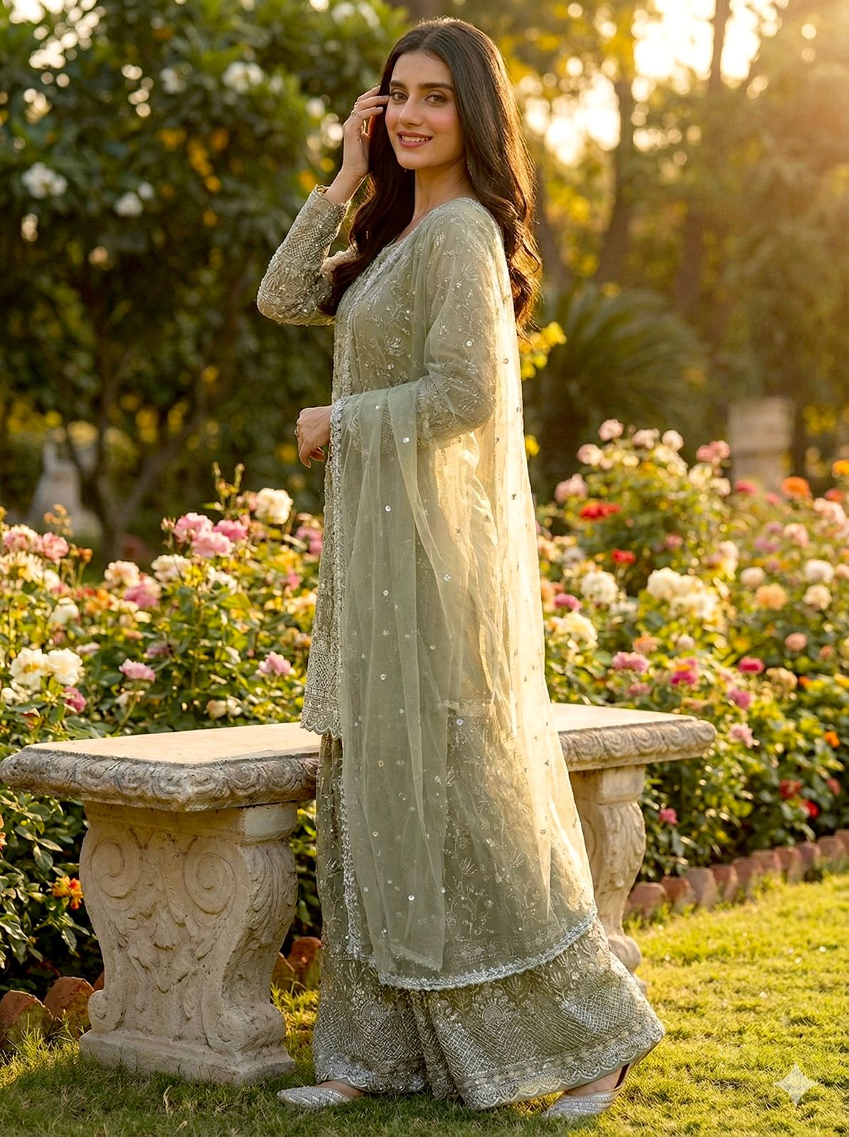 Orange Silk With Heavy Embroidery & Sequence Work Sharara Suit