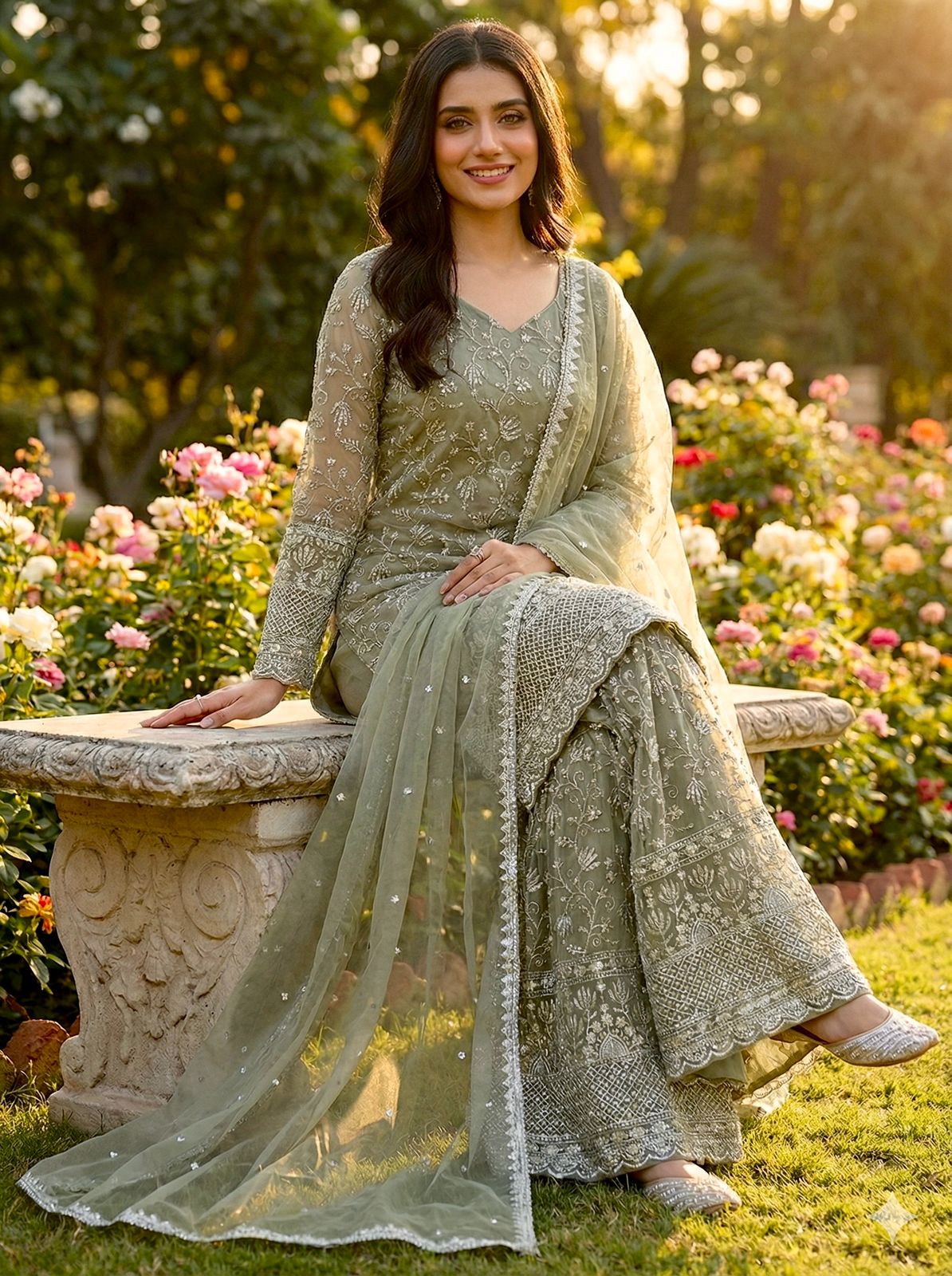 Orange Silk With Heavy Embroidery & Sequence Work Sharara Suit