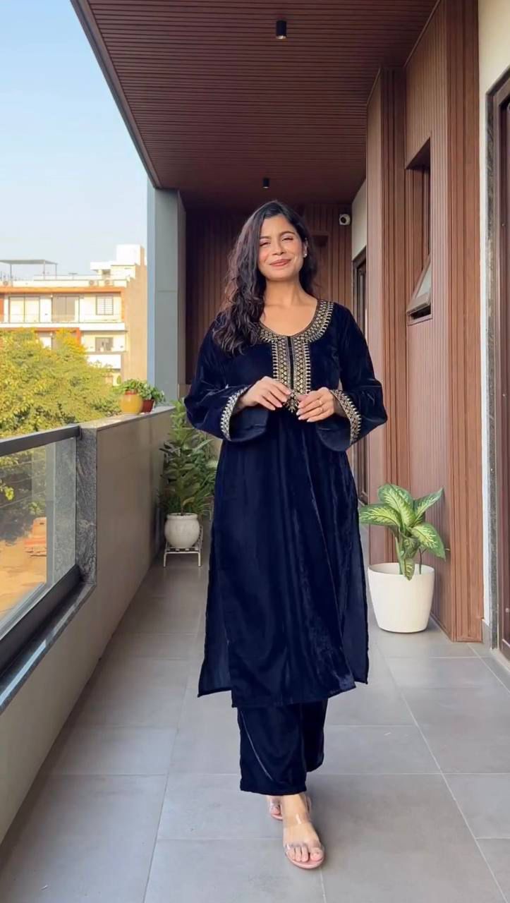 velvet cording sequence embroidery work party wear suit