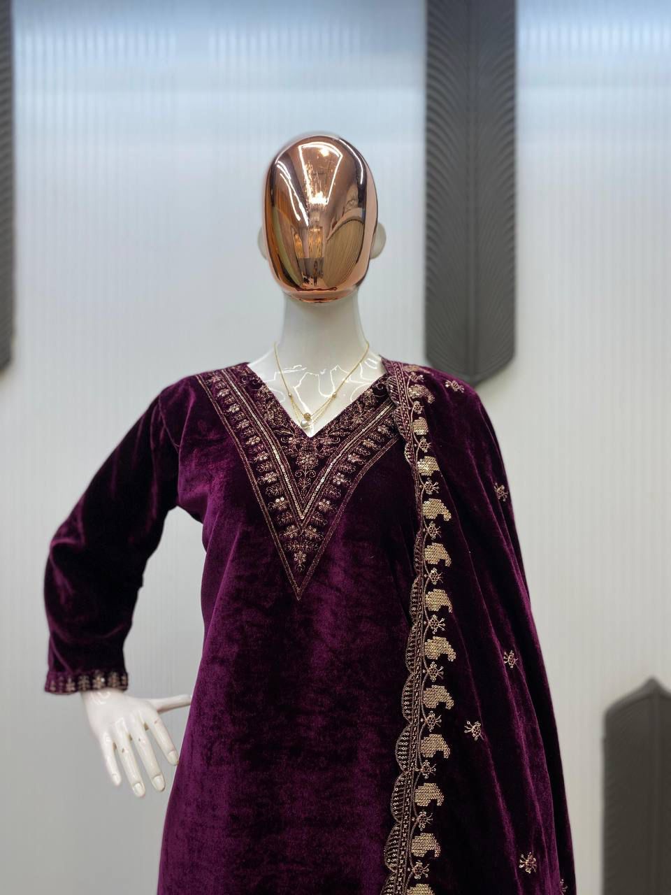 velvet cording sequence embroidery work party wear suit