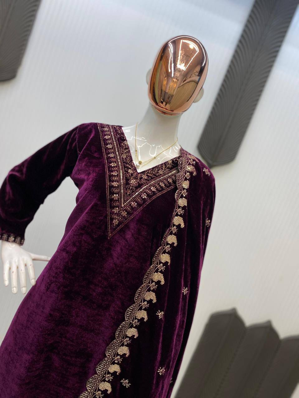 velvet cording sequence embroidery work party wear suit
