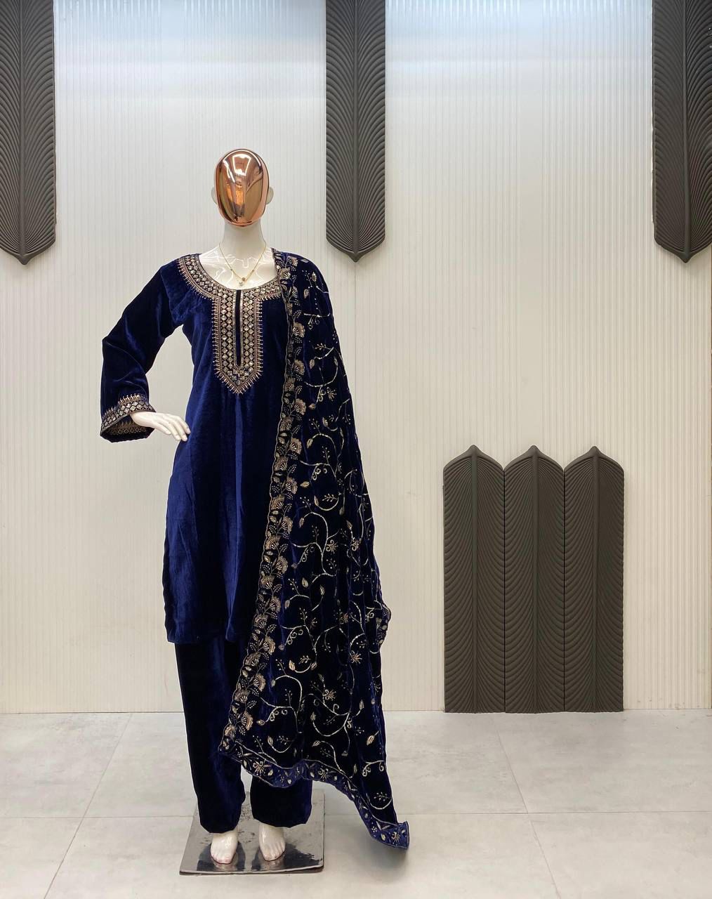 velvet cording sequence embroidery work party wear suit