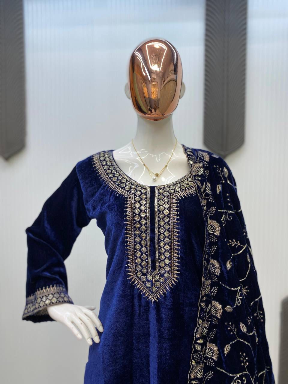 velvet cording sequence embroidery work party wear suit