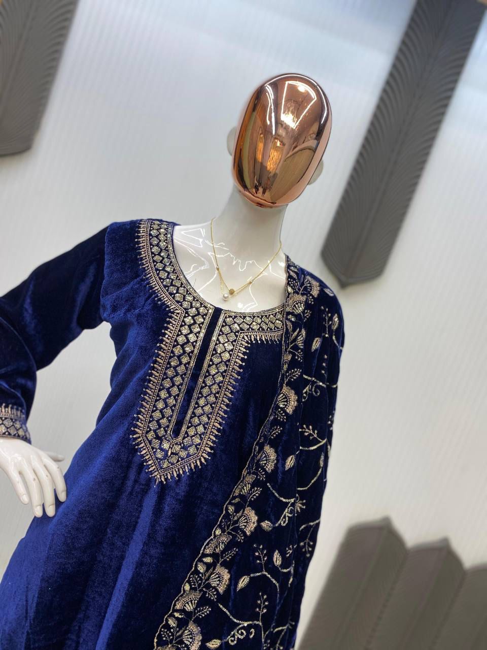 velvet cording sequence embroidery work party wear suit