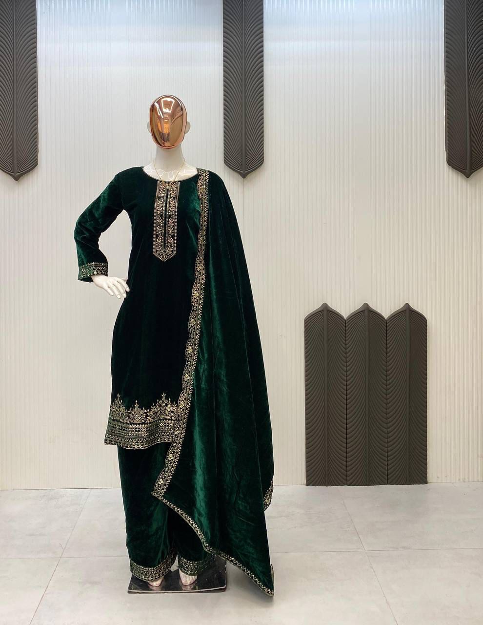velvet cording sequence embroidery work party wear suit
