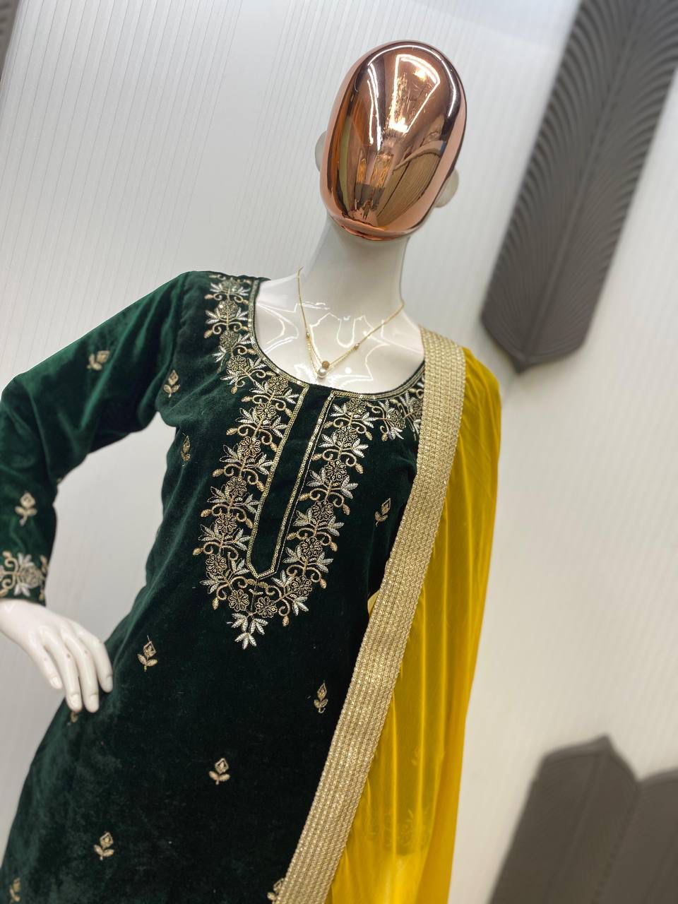 Velvet Suit Set with Embroidered Sequence Work