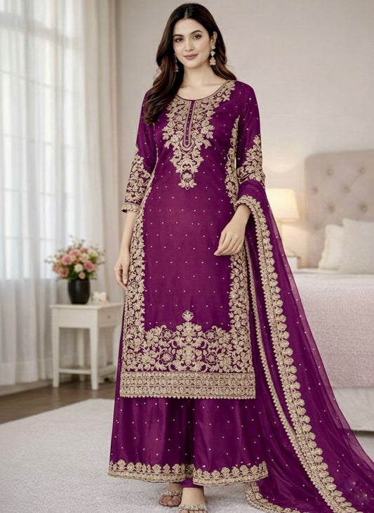 Pure GMY SILK With Heavy Embroidery Coding Sequence Work Readymade Suit