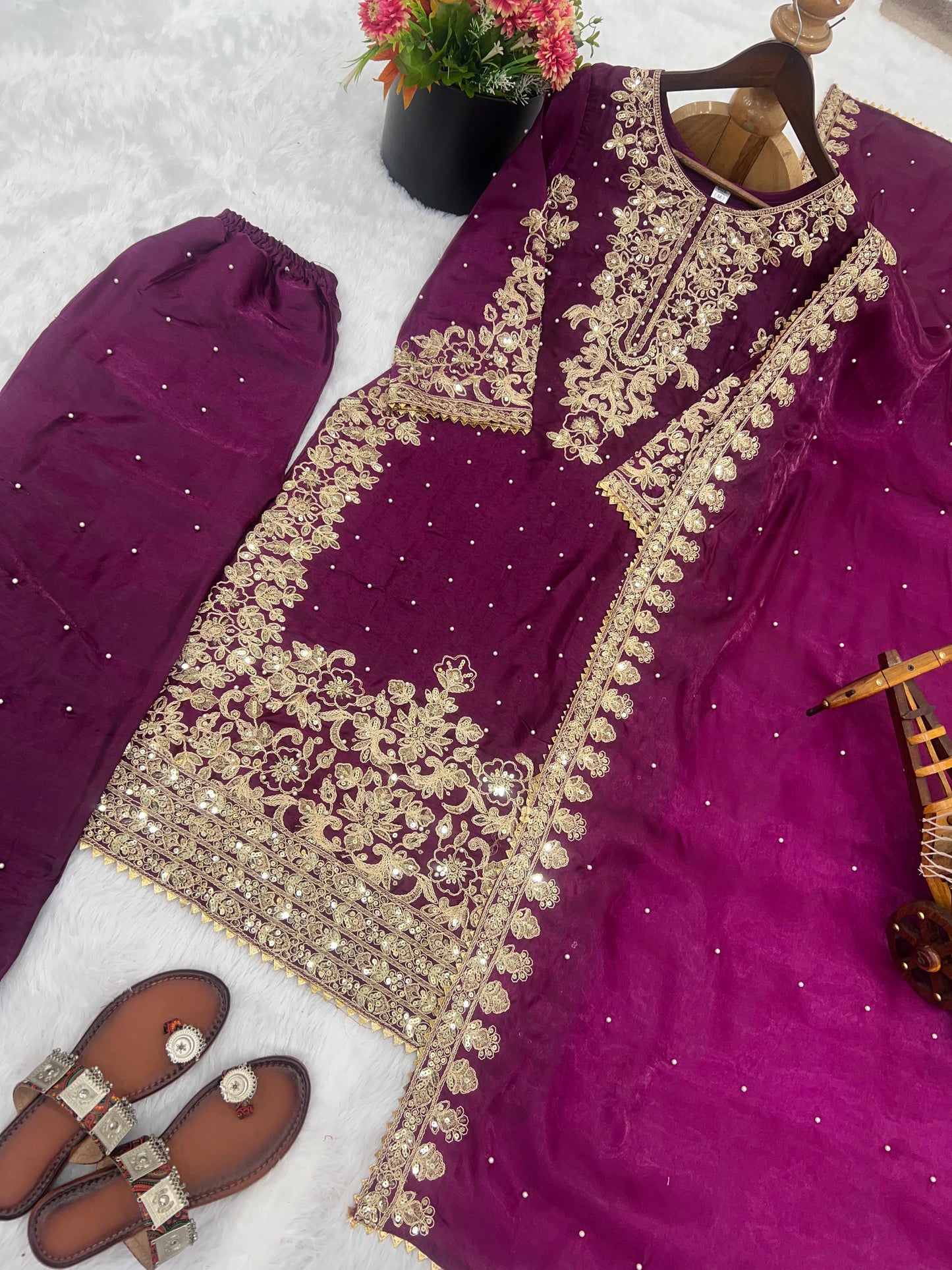Pure GMY SILK With Heavy Embroidery Coding Sequence Work Readymade Suit