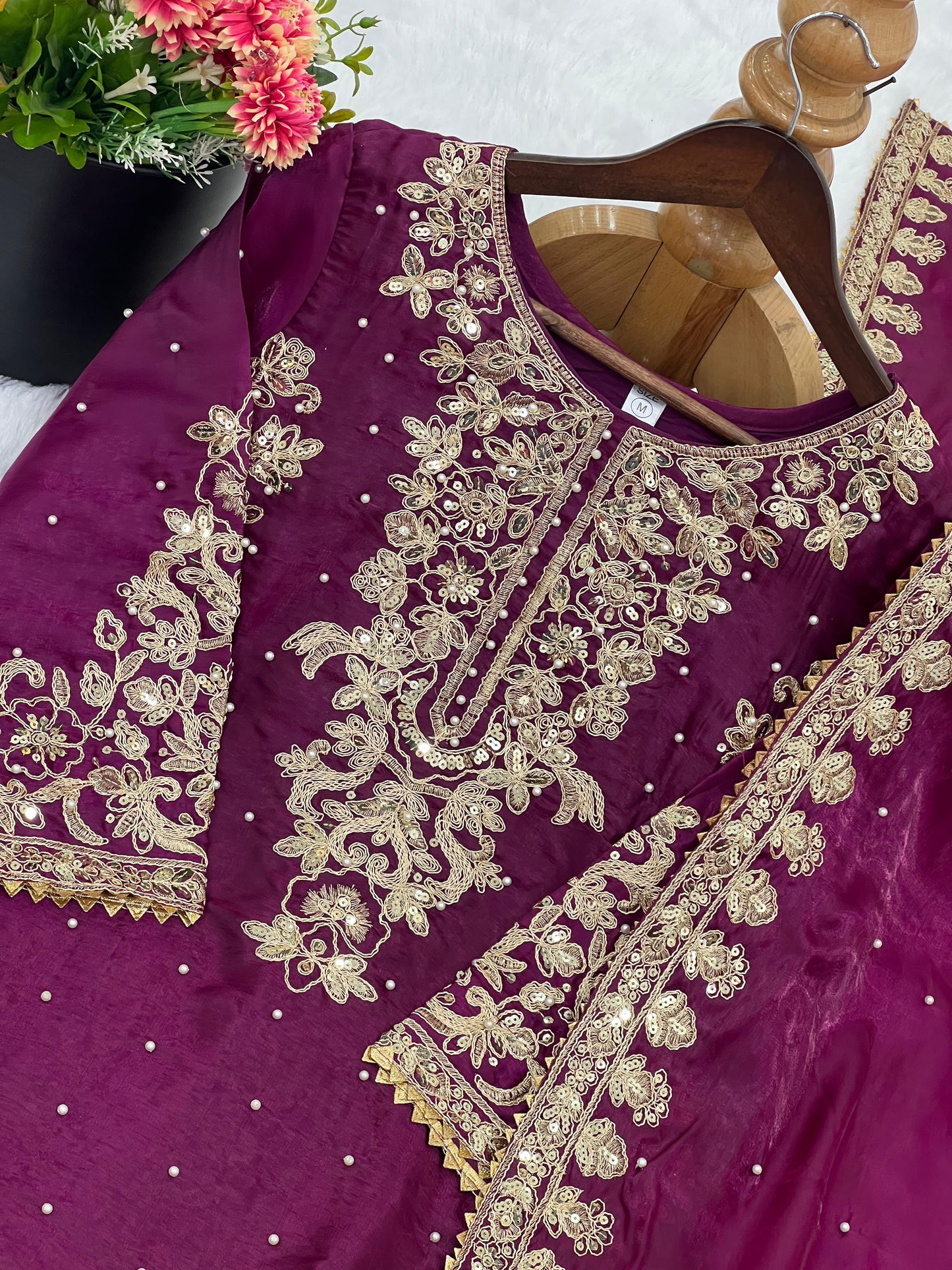 Pure GMY SILK With Heavy Embroidery Coding Sequence Work Readymade Suit