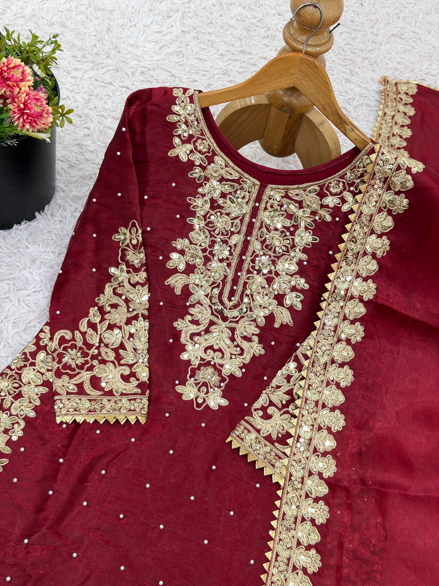 Pure GMY SILK With Heavy Embroidery Coding Sequence Work Readymade Suit