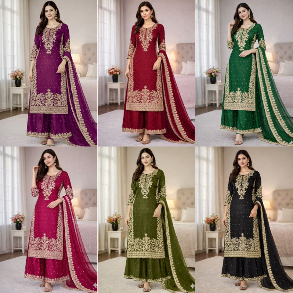 Pure GMY SILK With Heavy Embroidery Coding Sequence Work Readymade Suit