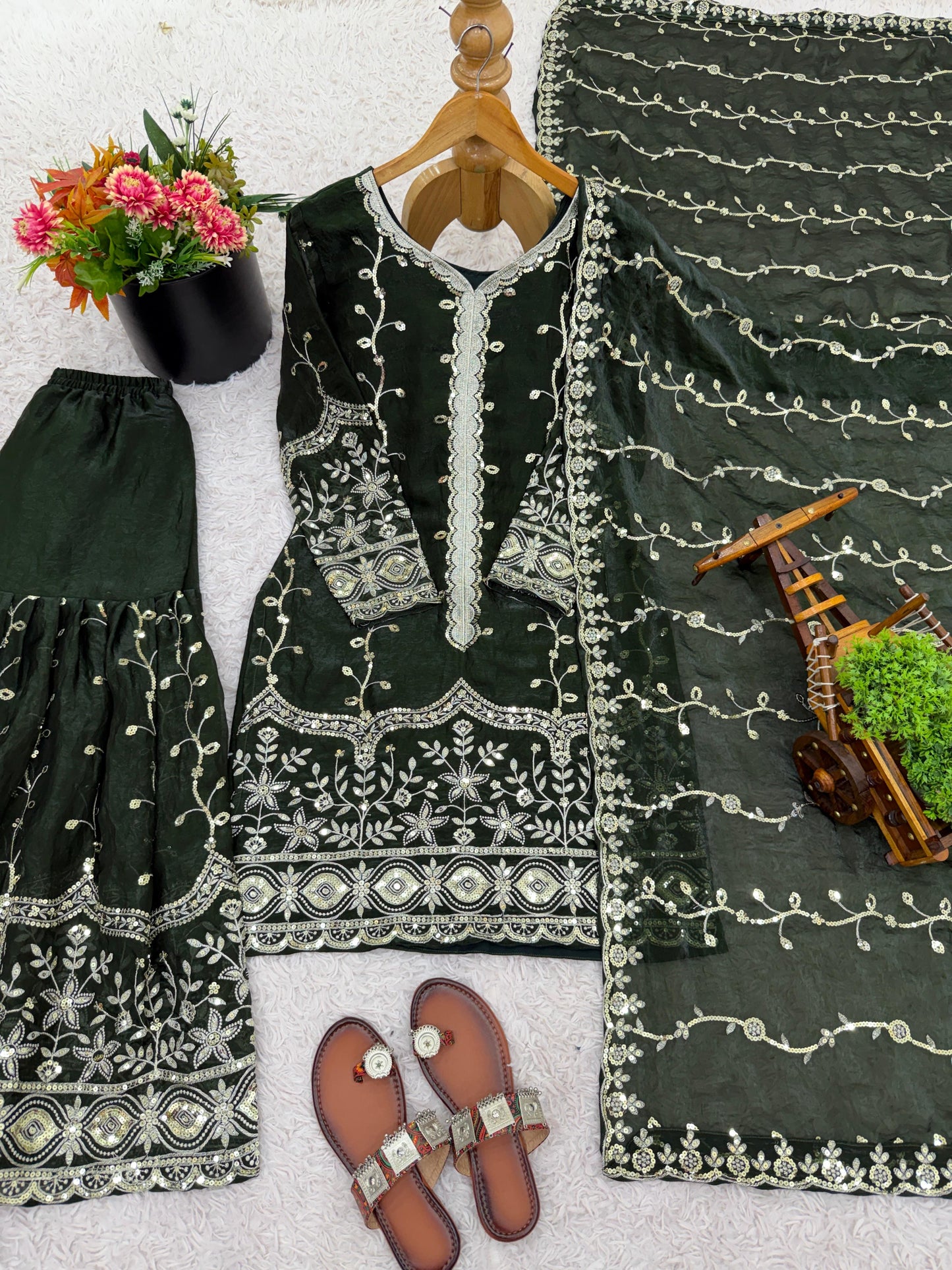 Pure Fendy Silk Embroidered Kurta & Palazzo Set with Heavy Sequin Work Dupatta