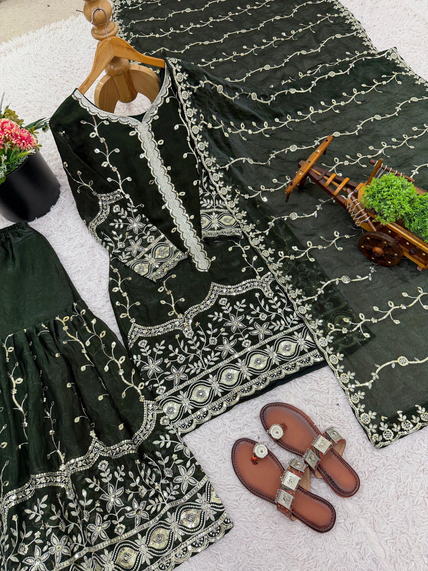 Pure Fendy Silk Embroidered Kurta & Palazzo Set with Heavy Sequin Work Dupatta