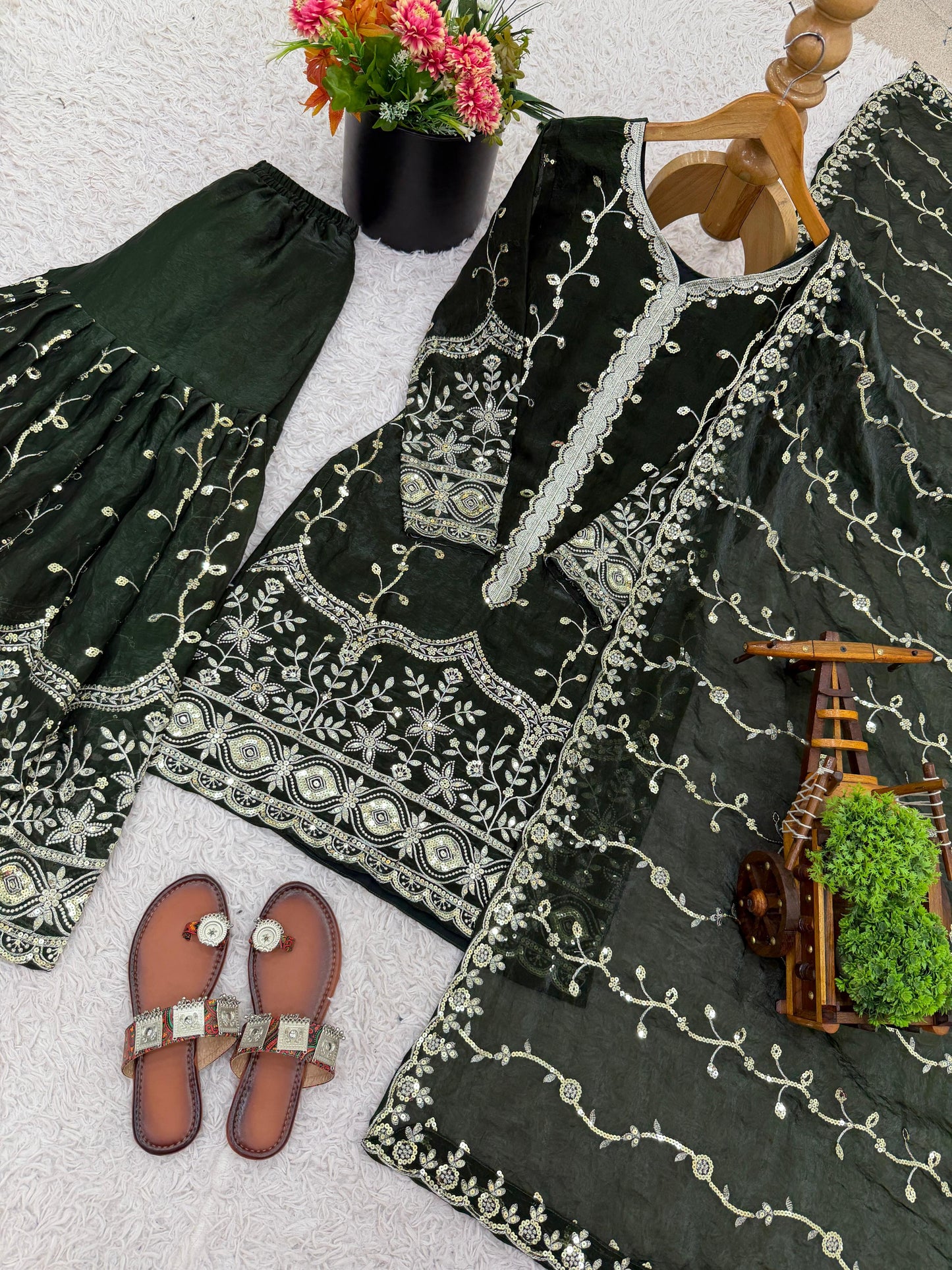 Pure Fendy Silk Embroidered Kurta & Palazzo Set with Heavy Sequin Work Dupatta