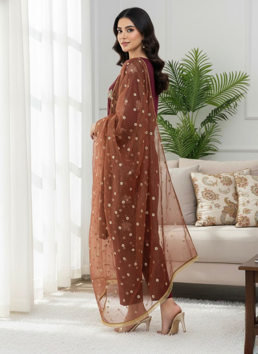 Designer Natural Crepe Silk Top–Bottom & Dupatta Set