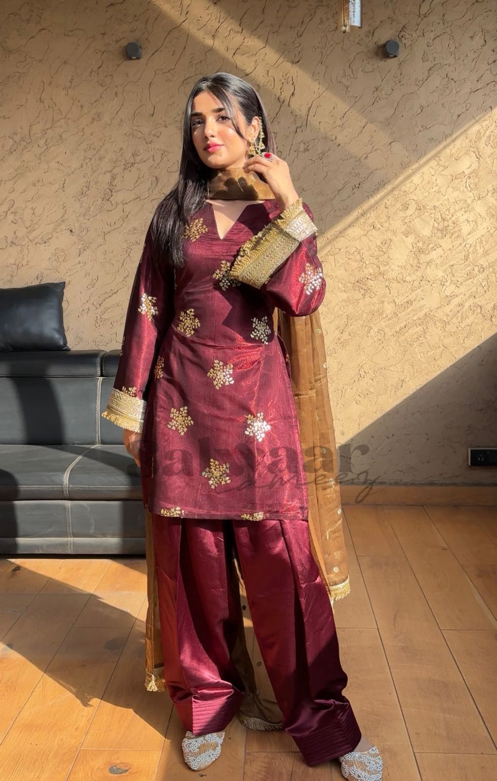 Designer Natural Crepe Silk Top–Bottom & Dupatta Set
