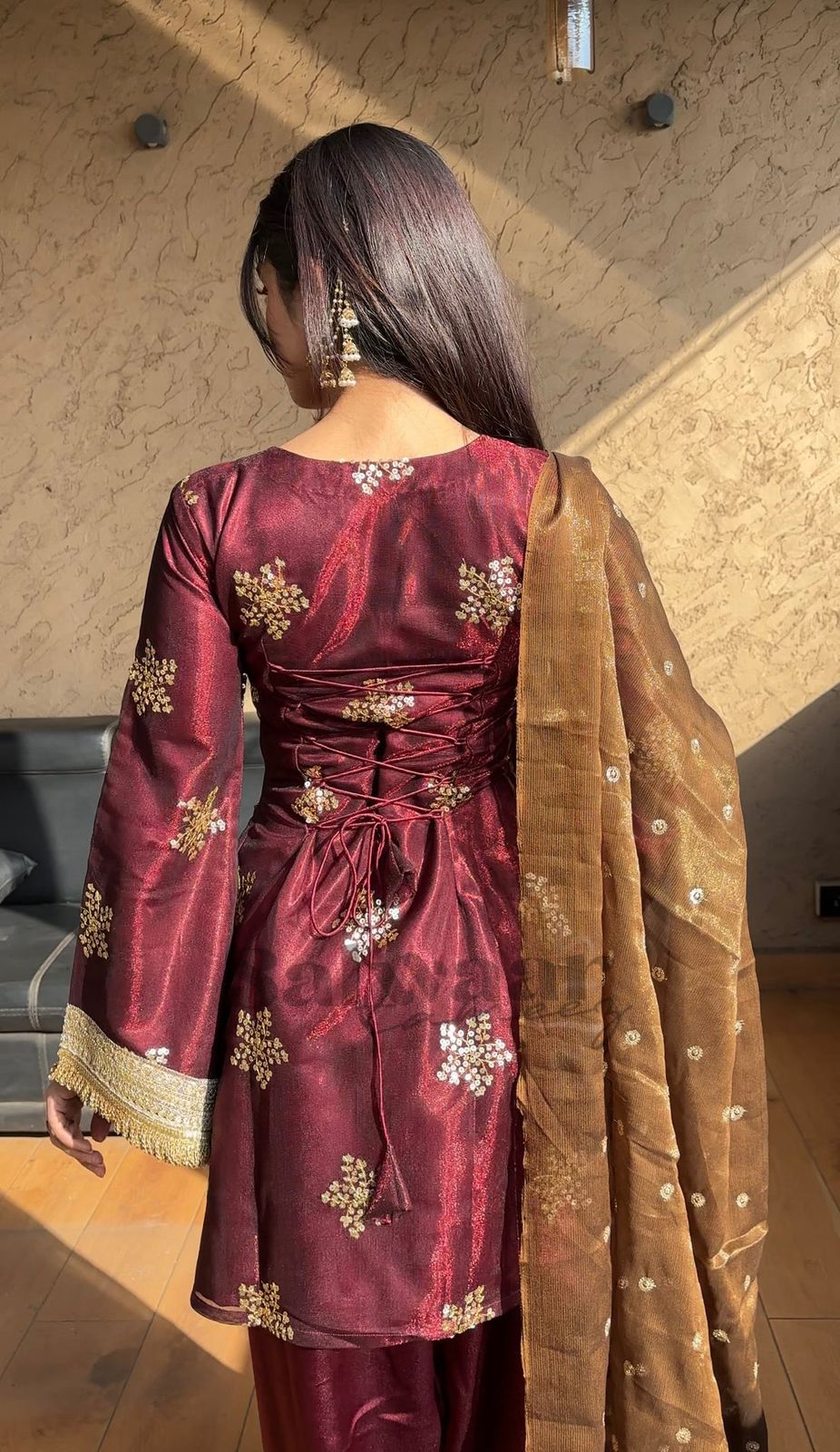 Designer Natural Crepe Silk Top–Bottom & Dupatta Set