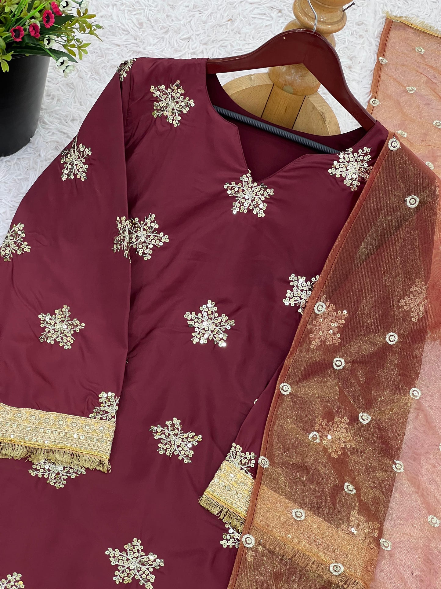 Designer Natural Crepe Silk Top–Bottom & Dupatta Set