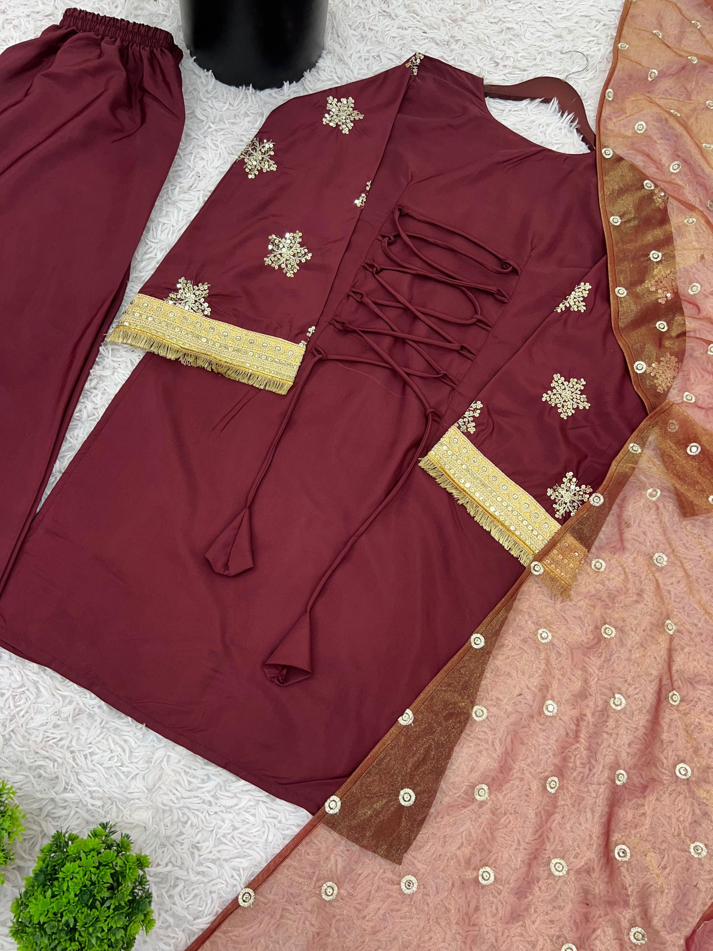 Designer Natural Crepe Silk Top–Bottom & Dupatta Set