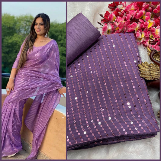 Women's Georgette Sequence Embroidery Work Saree