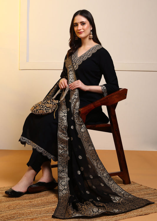 Rayon slub fabric heavy embroidery kurta set with Codding Sequence dupatta