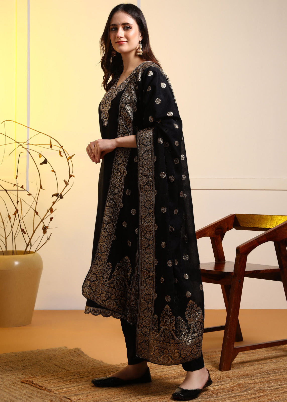 Rayon slub fabric heavy embroidery kurta set with Codding Sequence dupatta