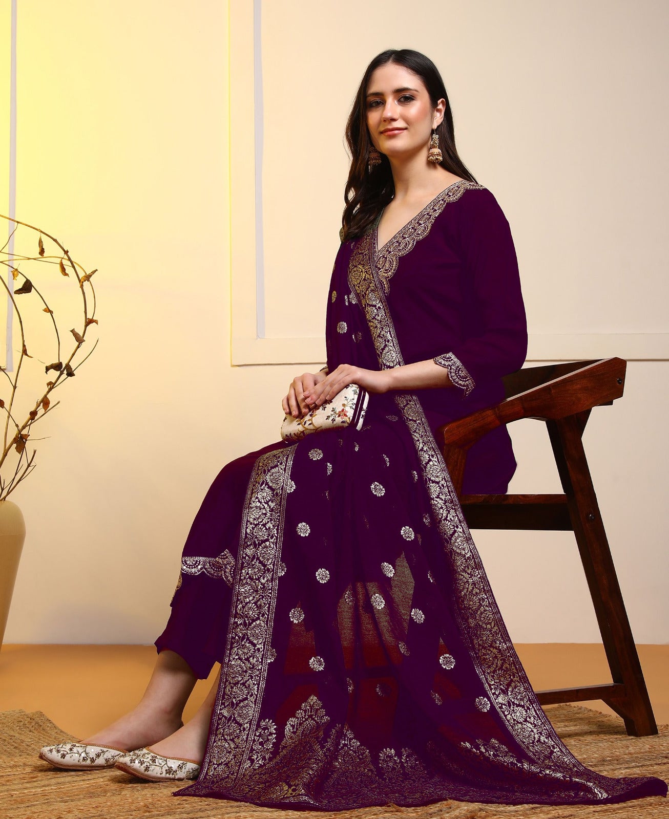 Rayon slub fabric heavy embroidery kurta set with Codding Sequence dupatta