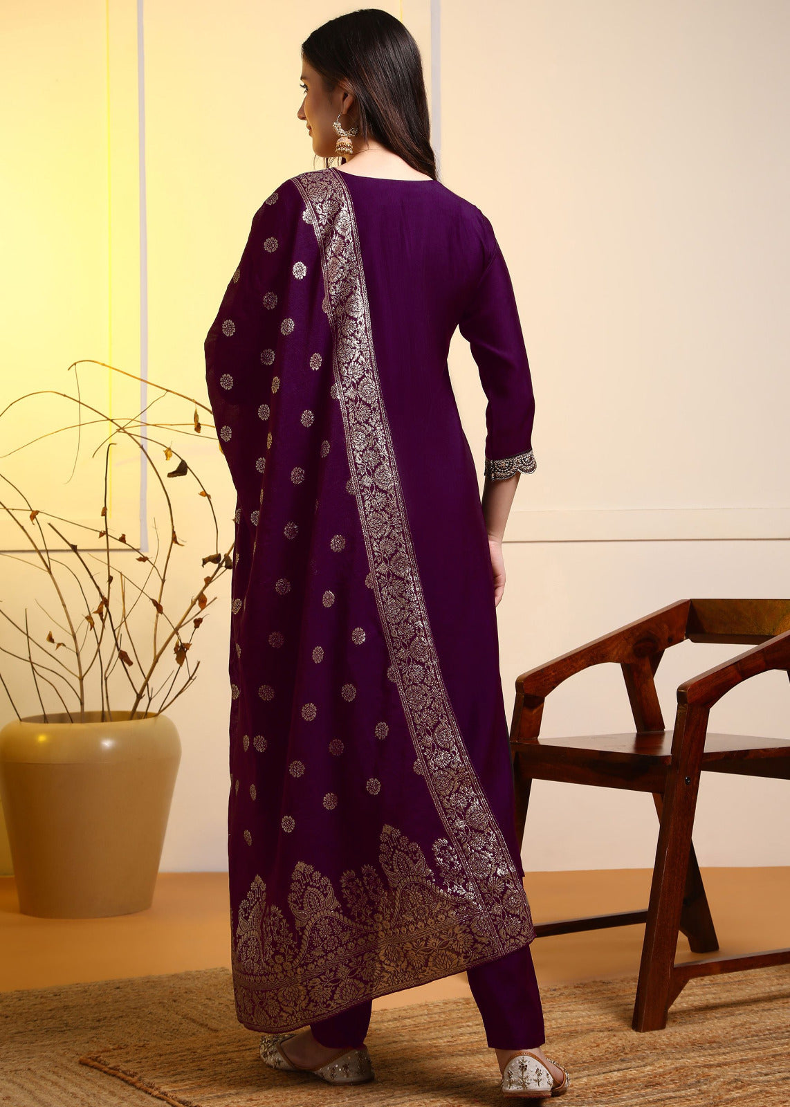Rayon slub fabric heavy embroidery kurta set with Codding Sequence dupatta