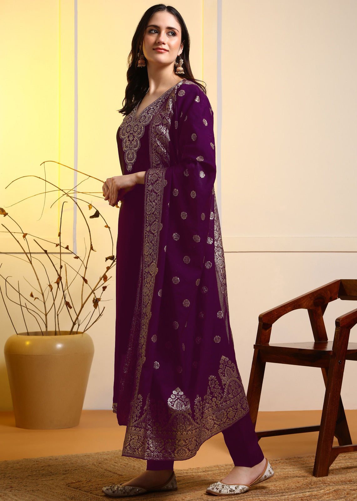 Rayon slub fabric heavy embroidery kurta set with Codding Sequence dupatta