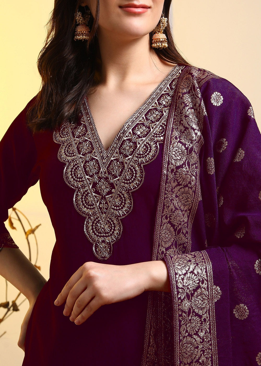 Rayon slub fabric heavy embroidery kurta set with Codding Sequence dupatta
