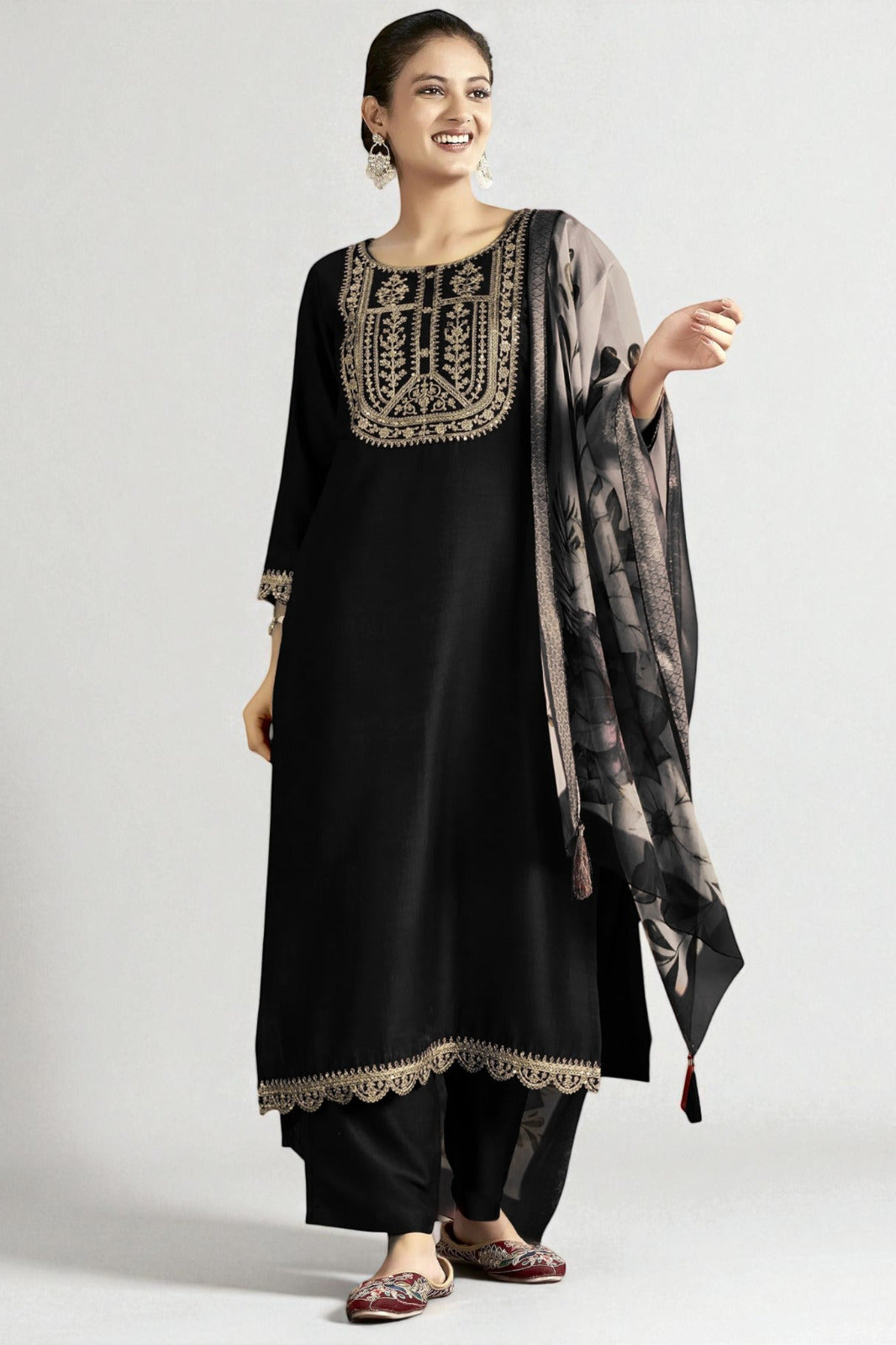Sequence Embroidered Work Slub Rayon Fabric  Kurta, Pant and Dupatta Set