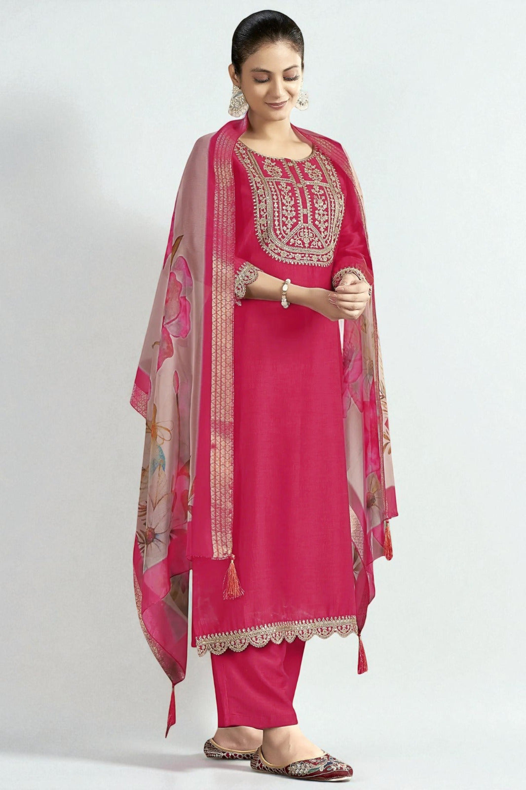Sequence Embroidered Work Slub Rayon Fabric  Kurta, Pant and Dupatta Set
