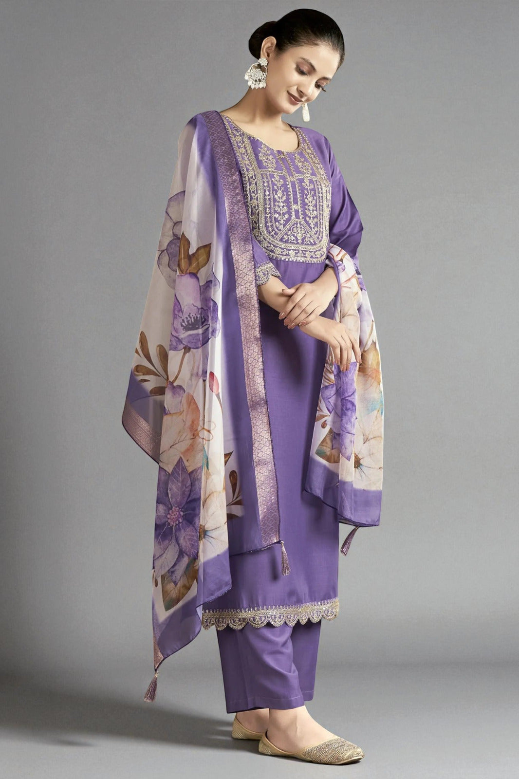 Sequence Embroidered Work Slub Rayon Fabric  Kurta, Pant and Dupatta Set