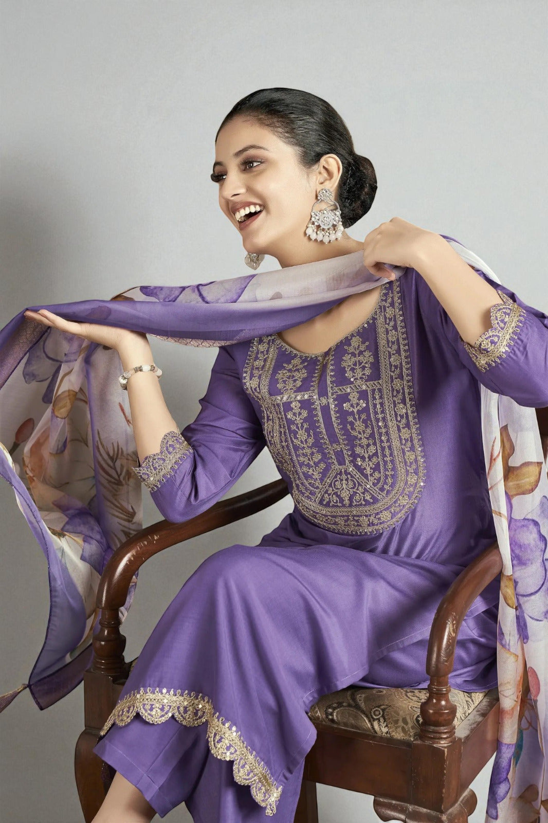 Sequence Embroidered Work Slub Rayon Fabric  Kurta, Pant and Dupatta Set