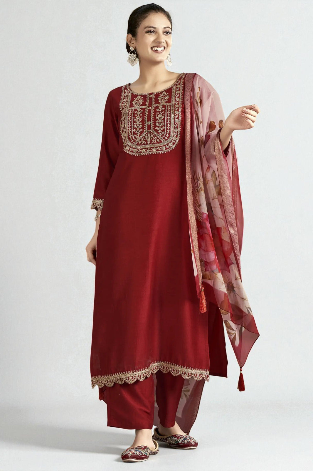 Sequence Embroidered Work Slub Rayon Fabric  Kurta, Pant and Dupatta Set