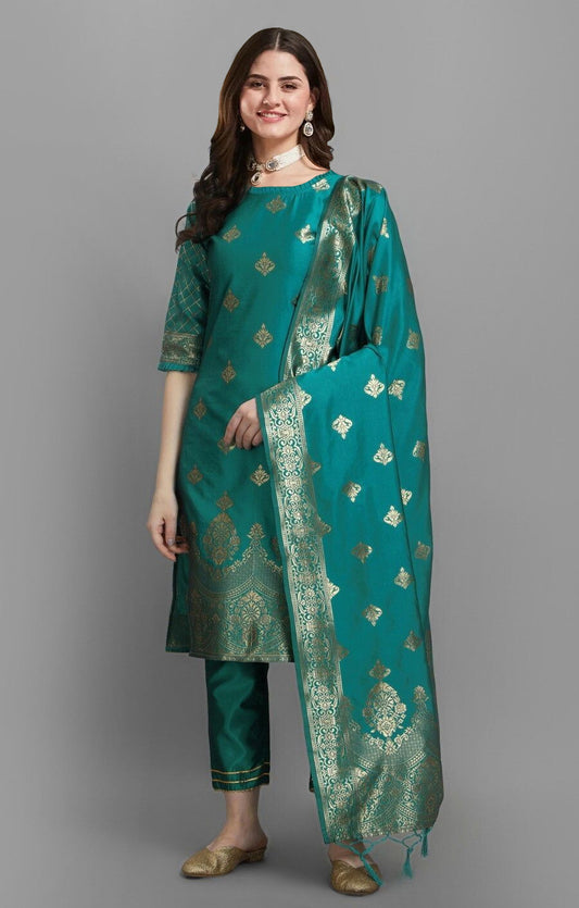 Women's Jacquard Silk Blend  Embroidery Salwar Suit