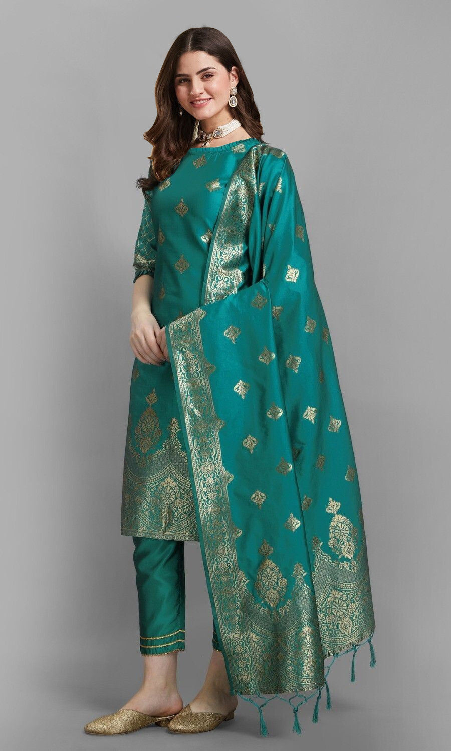 Women's Jacquard Silk Blend  Embroidery Salwar Suit