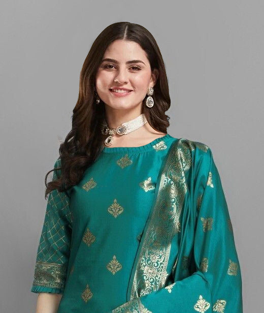 Women's Jacquard Silk Blend  Embroidery Salwar Suit