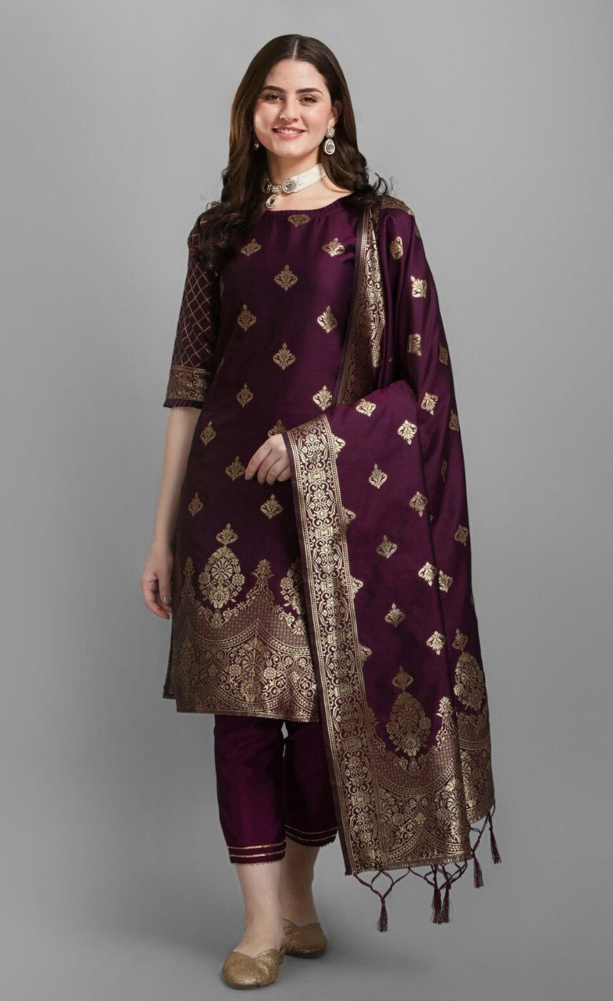 Women's Jacquard Silk Blend  Embroidery Salwar Suit