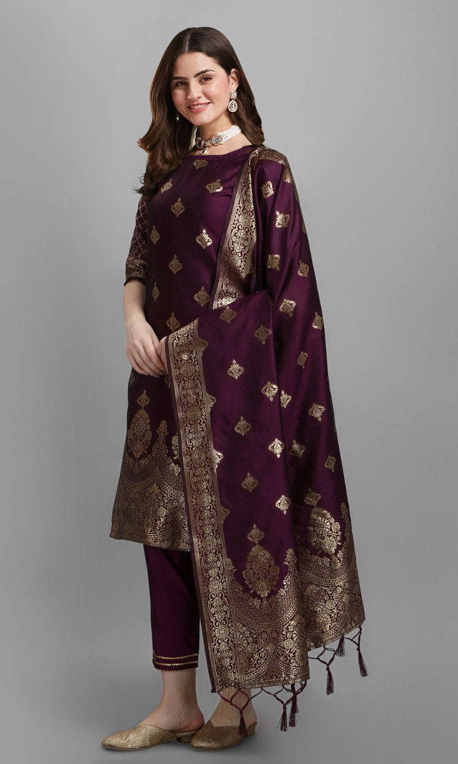 Women's Jacquard Silk Blend  Embroidery Salwar Suit