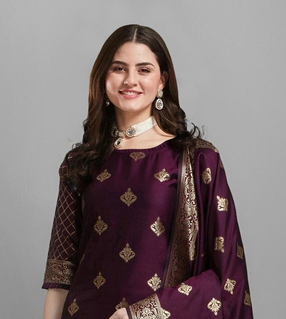 Women's Jacquard Silk Blend  Embroidery Salwar Suit