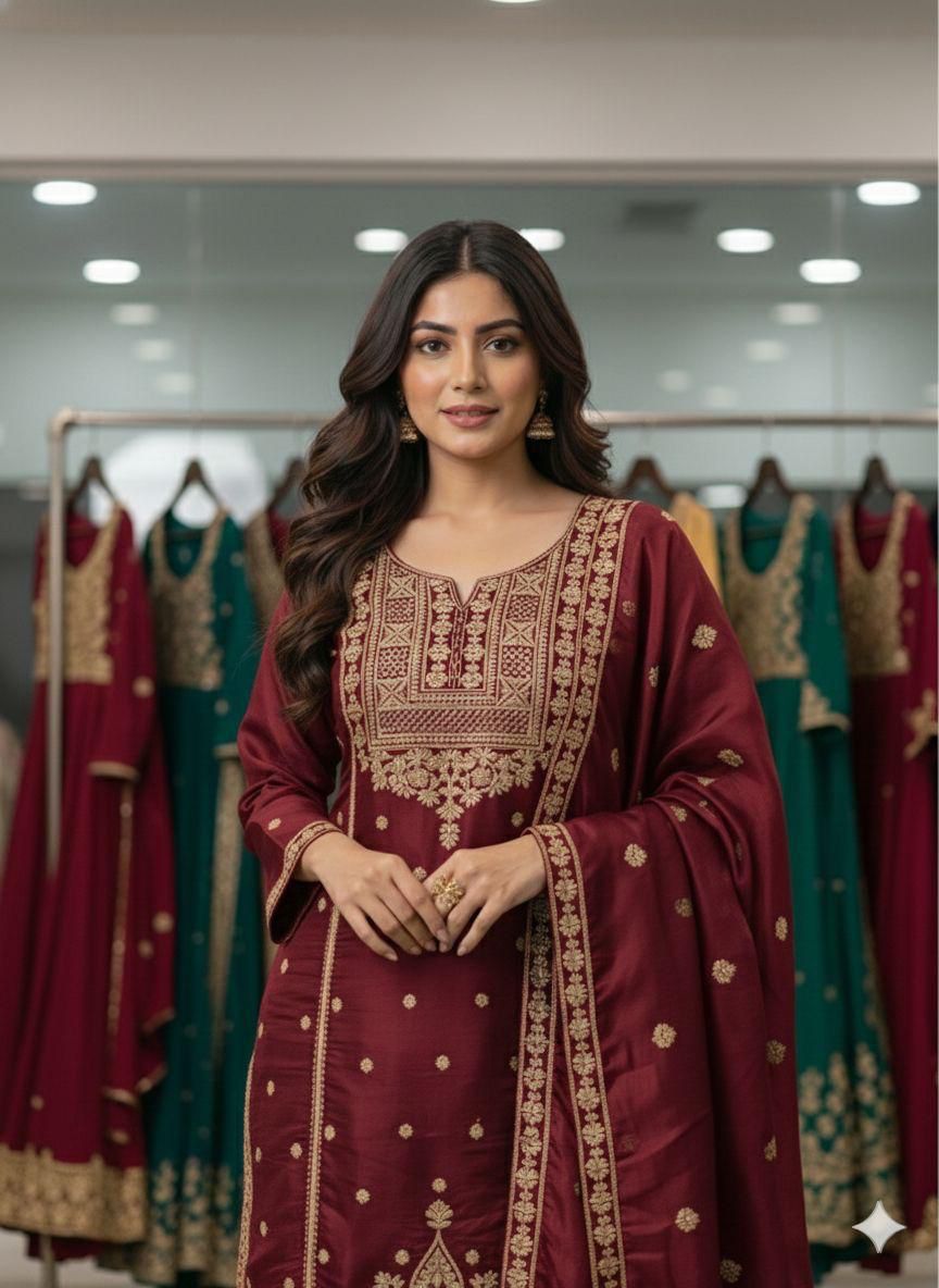 Designer Cording Sequins Embroidered Top, Sharara & Dupatta Set