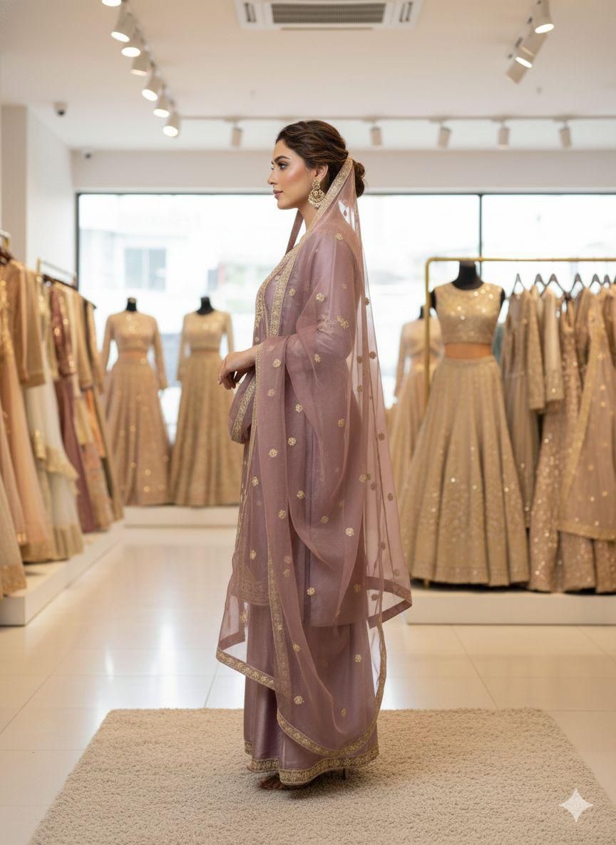 Designer Cording Sequins Embroidered Top, Sharara & Dupatta Set