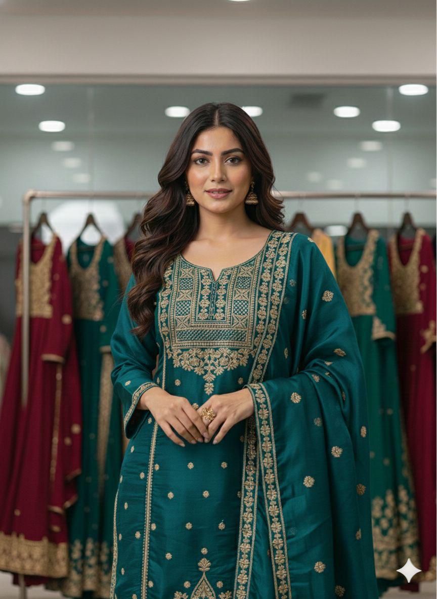 Designer Cording Sequins Embroidered Top, Sharara & Dupatta Set