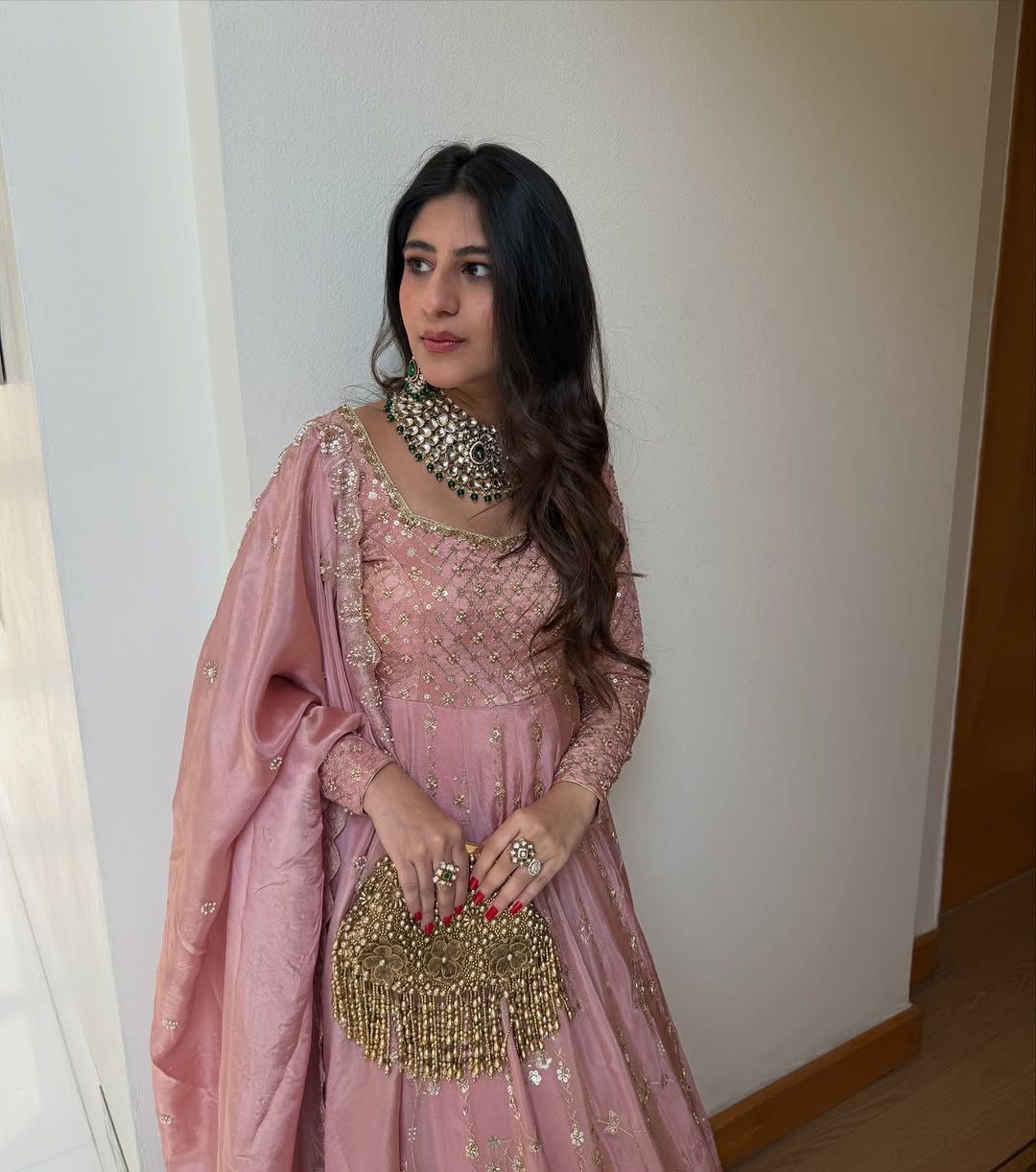 Heavy Chinon Silk Gown Lehenga Set with Embroidered Dupatta