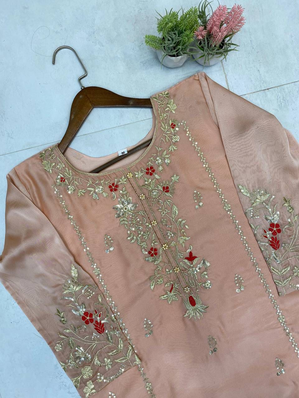 Designer Heavy Chinon Suit with Sequins Embroidery Work