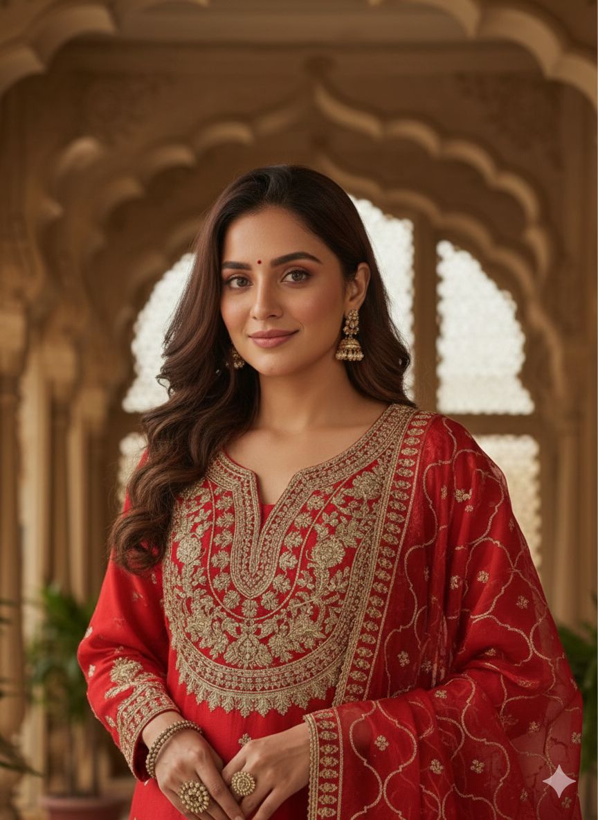 Fendi Silk Coding Sequins Embroidered Kurta Pant Dupatta Set