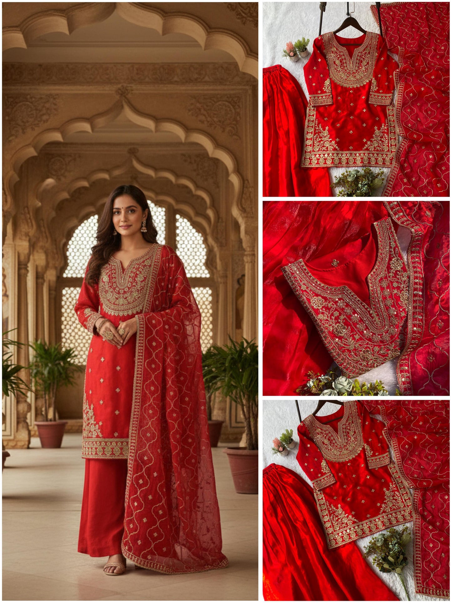 Fendi Silk Coding Sequins Embroidered Kurta Pant Dupatta Set